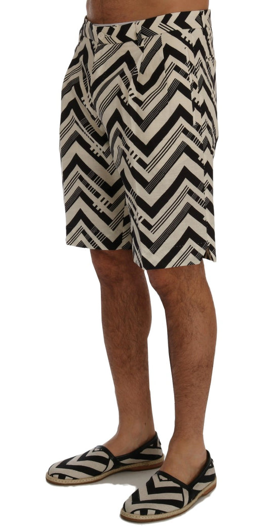 White Black Striped Cotton Linen Shorts-Dolce & Gabbana-LabelTerrace.com