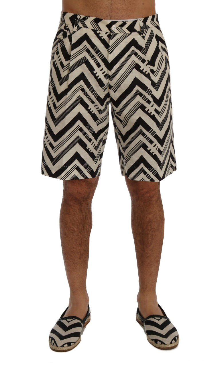 White Black Striped Cotton Linen Shorts-Dolce & Gabbana-LabelTerrace.com