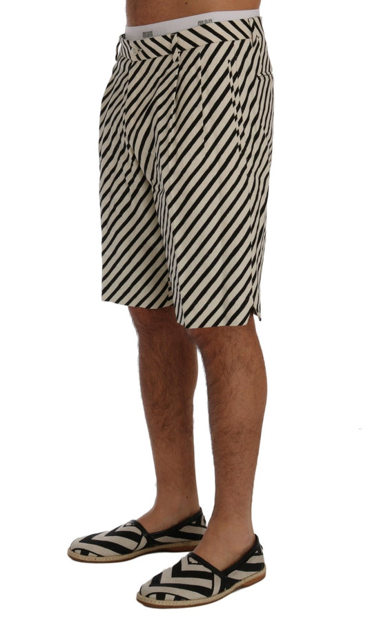 White Black Striped Hemp Casual Shorts-Dolce & Gabbana-LabelTerrace.com