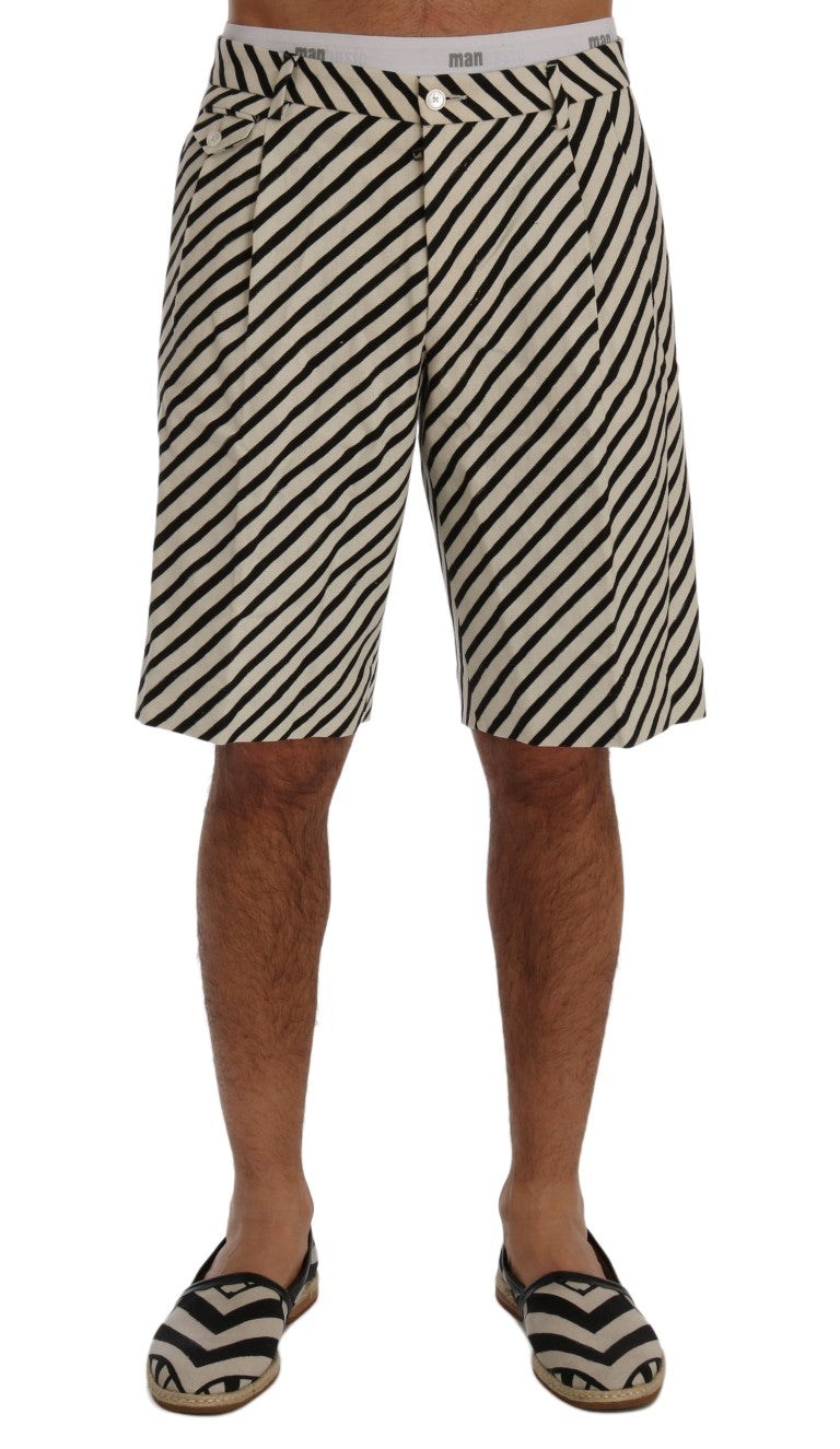 White Black Striped Hemp Casual Shorts-Dolce & Gabbana-LabelTerrace.com