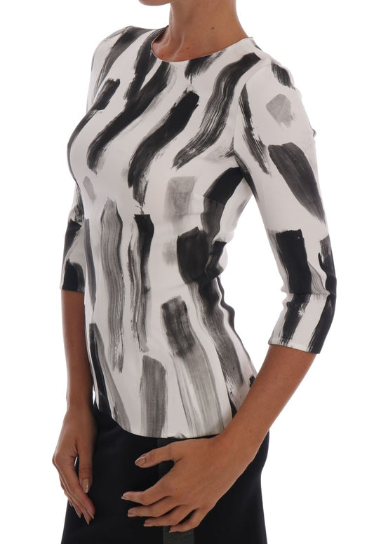 White Black Striped Printed Blouse Top-Dolce & Gabbana-LabelTerrace.com