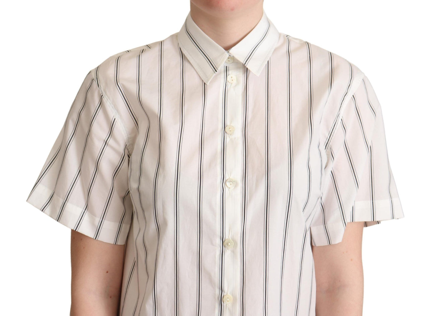 White Black Stripes Collared Shirt Top-Dolce & Gabbana-LabelTerrace.com