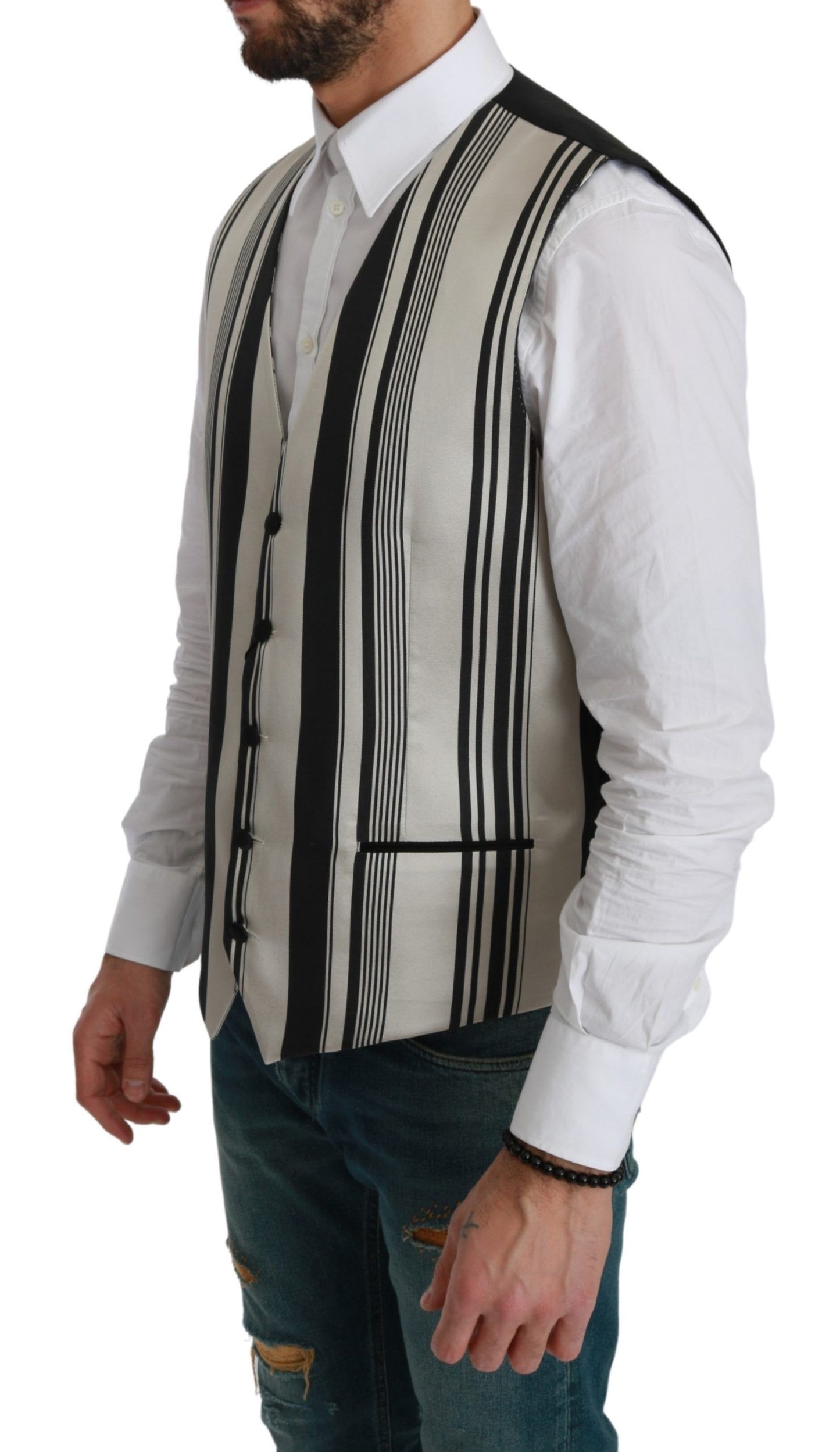 White Black Stripes Waistcoat Formal Vest-Dolce & Gabbana-LabelTerrace.com