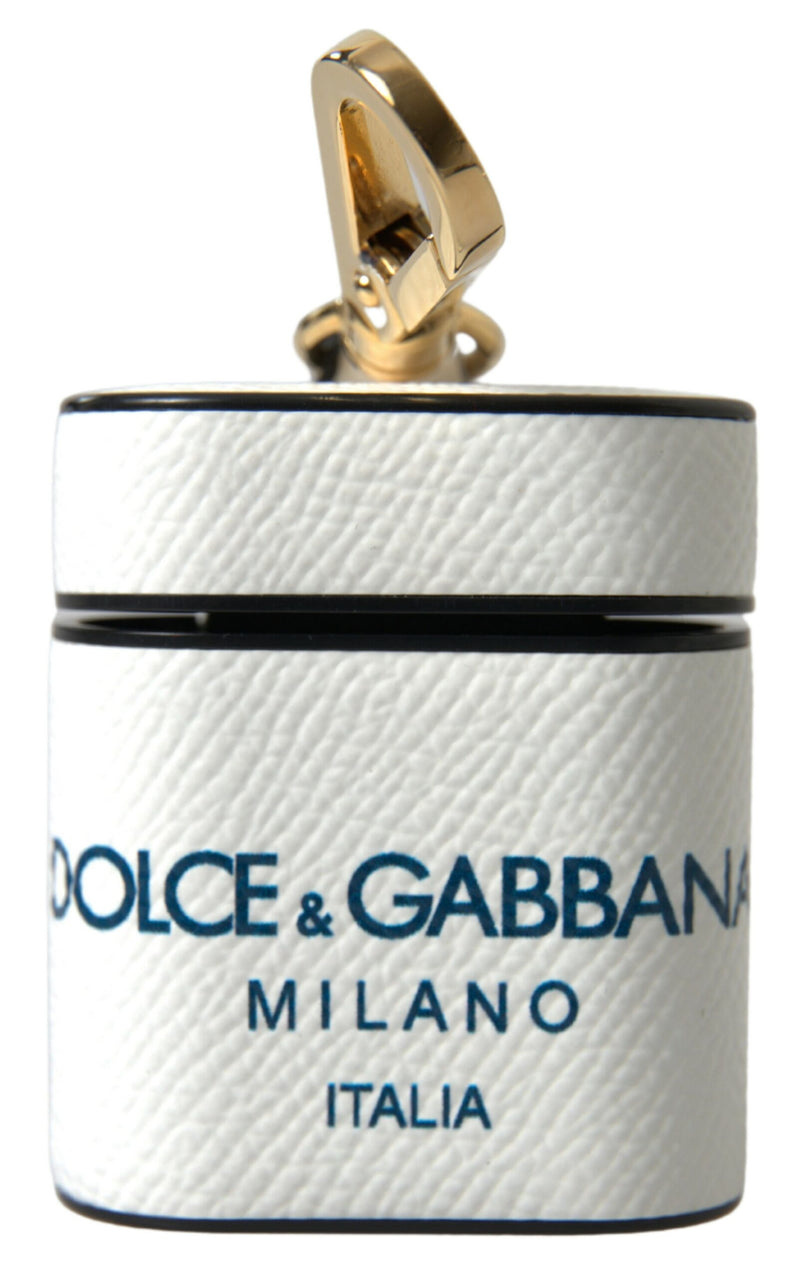 White Blue Calf Leather Logo Print Strap Airpods Case-Dolce & Gabbana-LabelTerrace.com