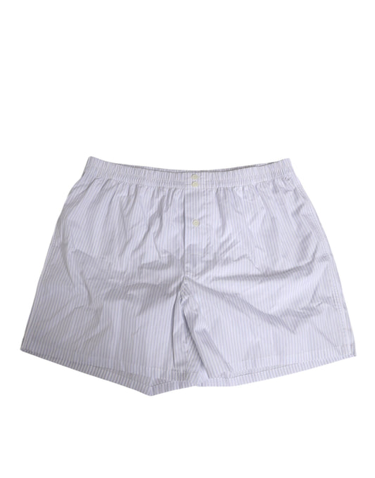 White Blue Cotton Striped Button Fly Shorts Swimwear-Dolce & Gabbana-LabelTerrace.com