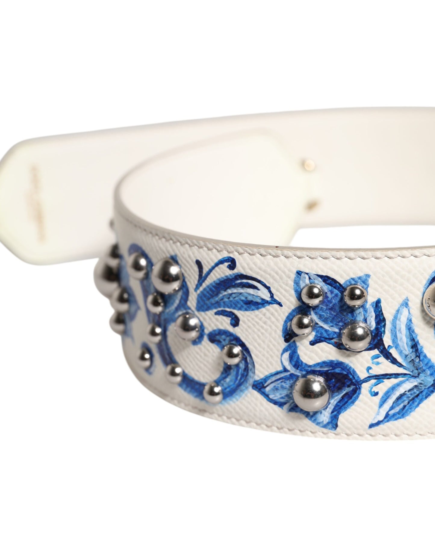 White Blue Floral Leather Stud Shoulder Strap-Dolce & Gabbana-LabelTerrace.com