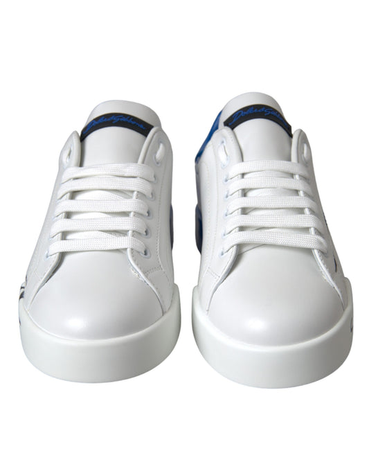 White Blue Leather Logo Low Top Sneakers Shoes-Dolce & Gabbana-LabelTerrace.com