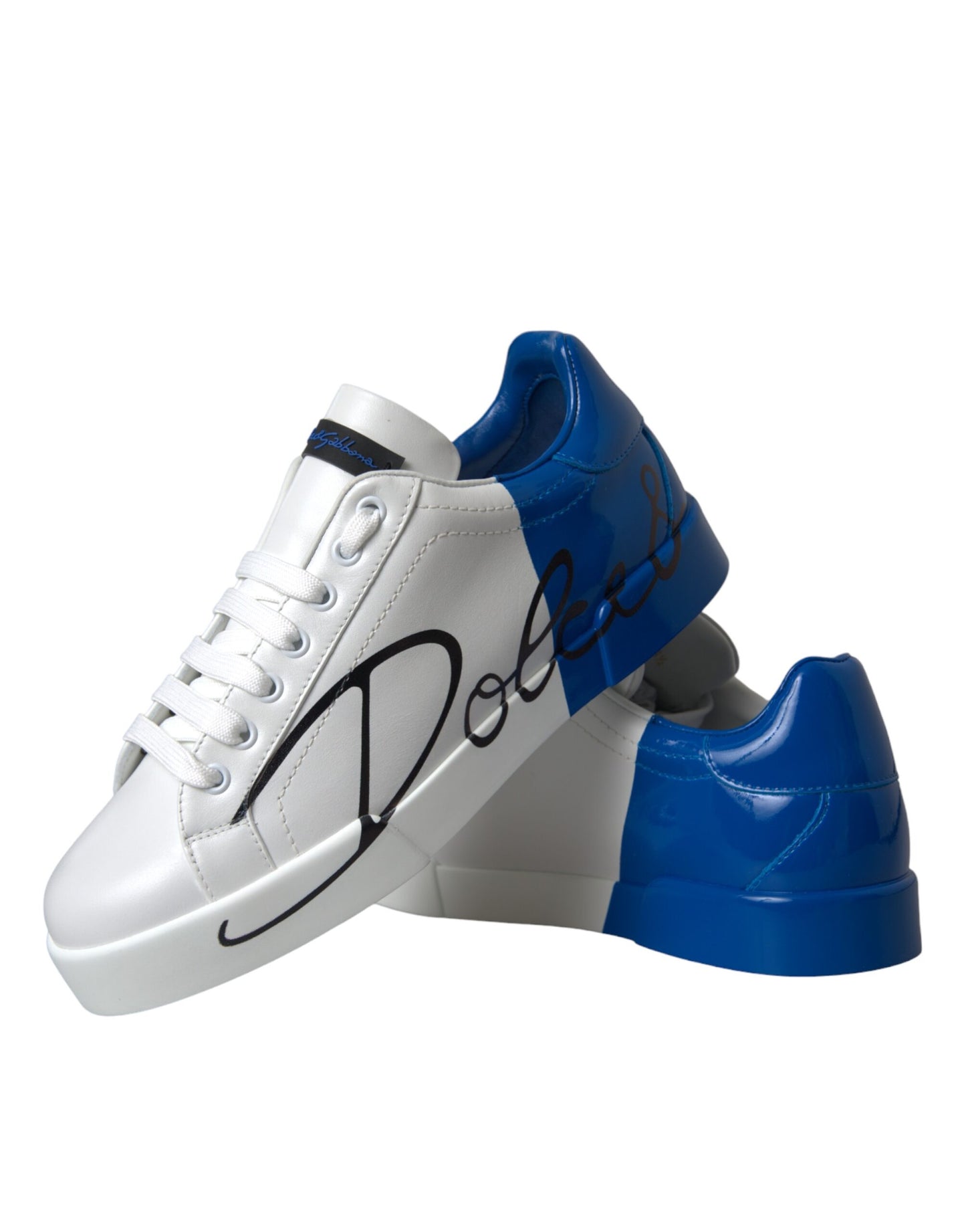 White Blue Leather Logo Low Top Sneakers Shoes-Dolce & Gabbana-LabelTerrace.com
