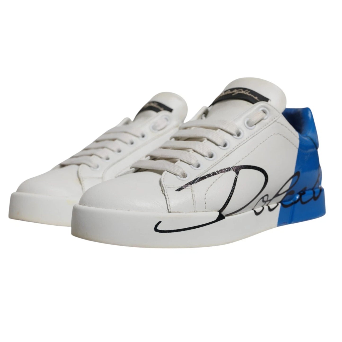 White Blue Logo Portofino Sneakers Shoes-Dolce & Gabbana-LabelTerrace.com