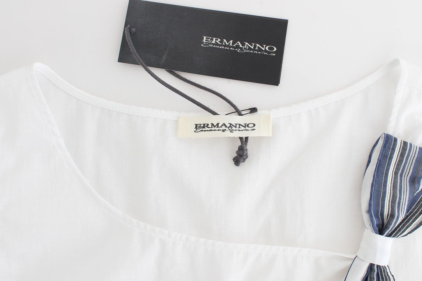 White Blue Top Blouse Tank Shirt Sleeveless-Ermanno Scervino-LabelTerrace.com