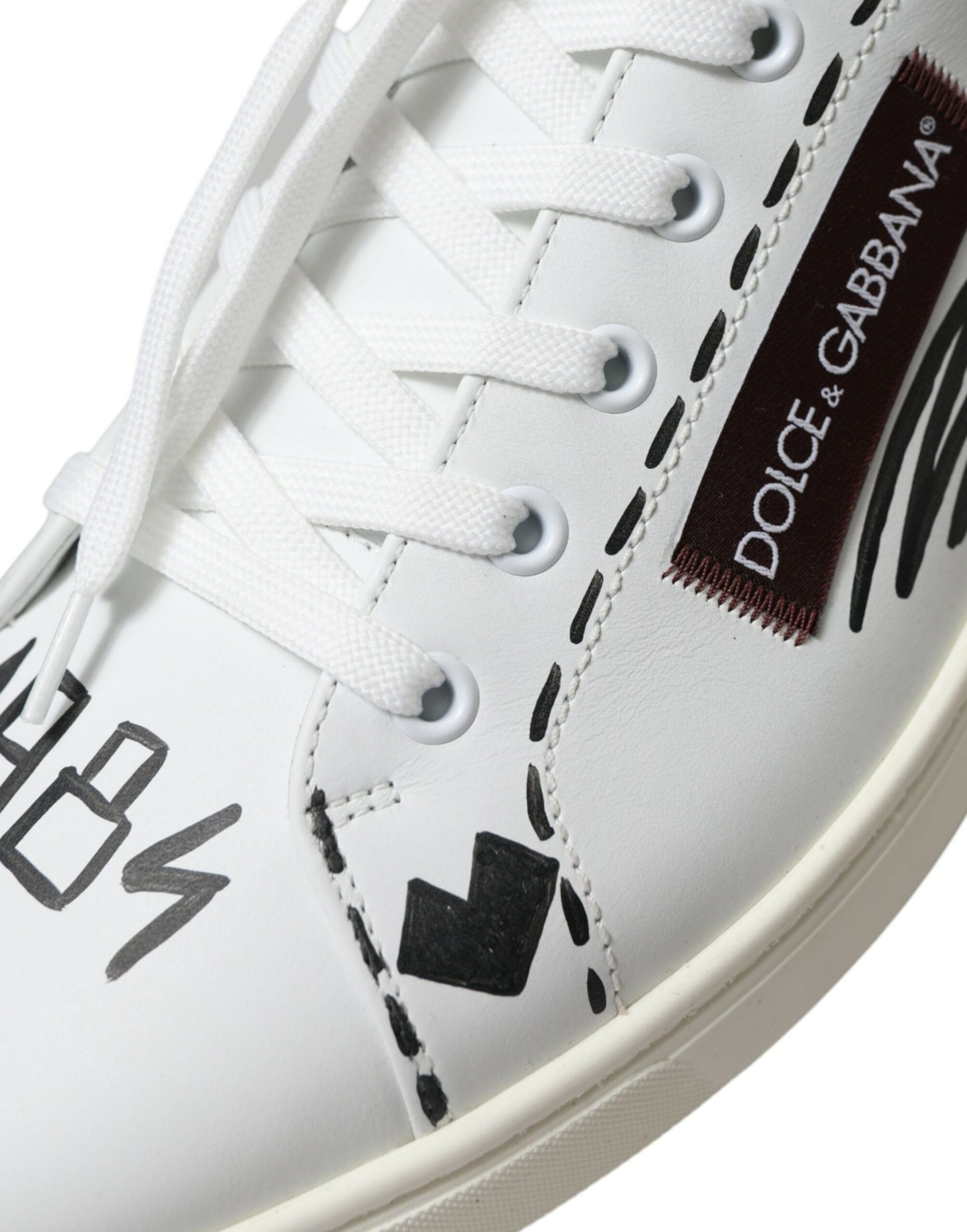 White Bordeaux Leather Logo Low Top Sneakers Shoes-Dolce & Gabbana-LabelTerrace.com