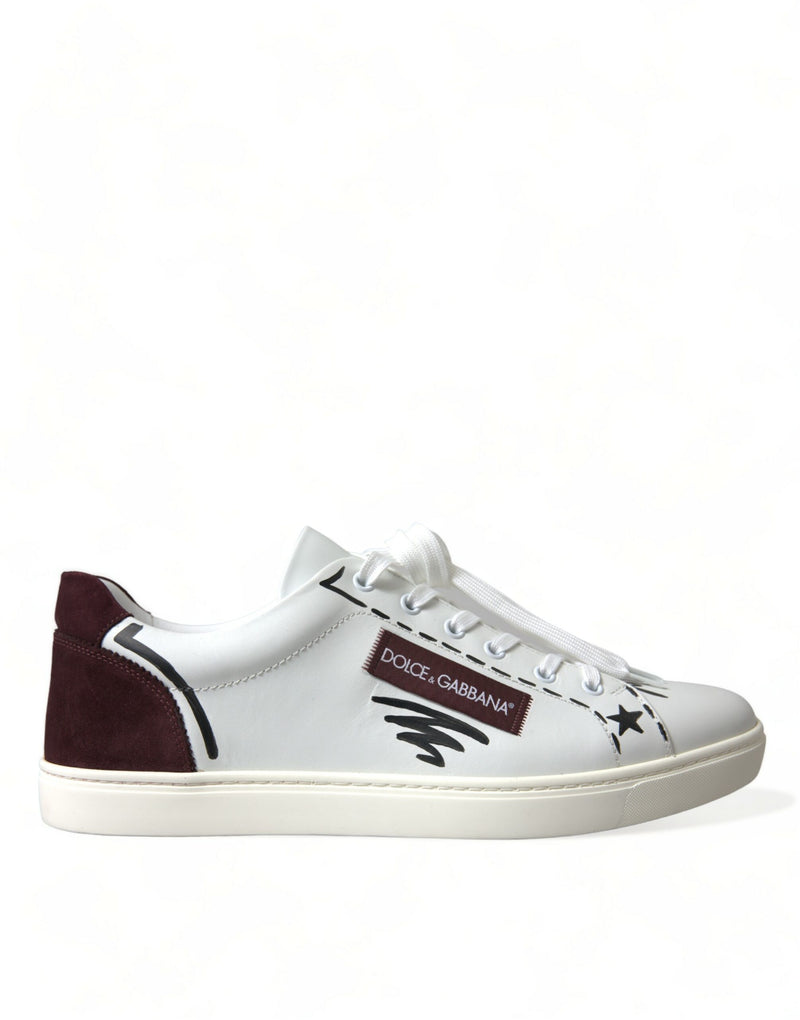 White Bordeaux Leather Logo Low Top Sneakers Shoes-Dolce & Gabbana-LabelTerrace.com