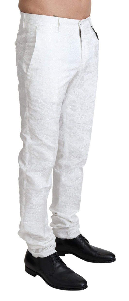 White Brocade Jaquard Dress Trouser Pants-Dolce & Gabbana-LabelTerrace.com
