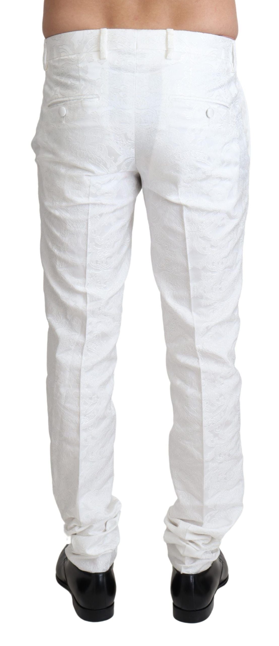 White Brocade Jaquard Dress Trouser Pants-Dolce & Gabbana-LabelTerrace.com