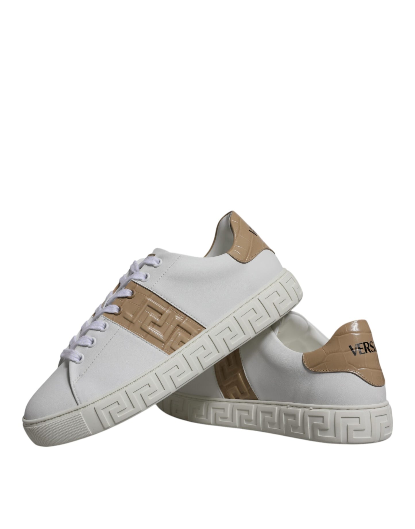 White Brown Greca Print TPU Low Top Men Sneakers Shoes-Versace-LabelTerrace.com