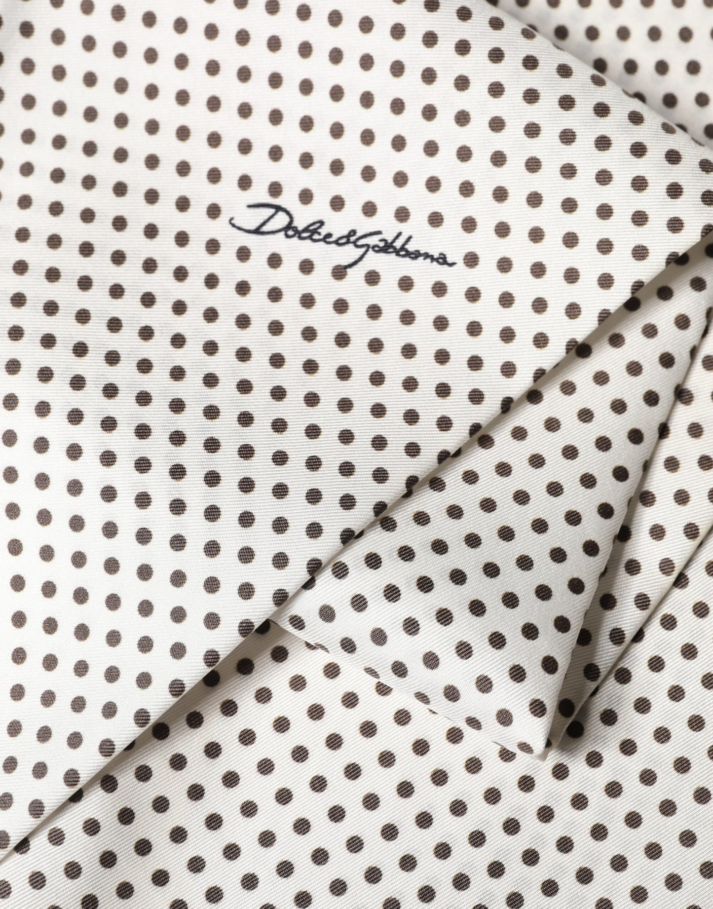 White Brown Polka Dot Silk Bandeau Neck Wrap 151cm x 13cm Scarf