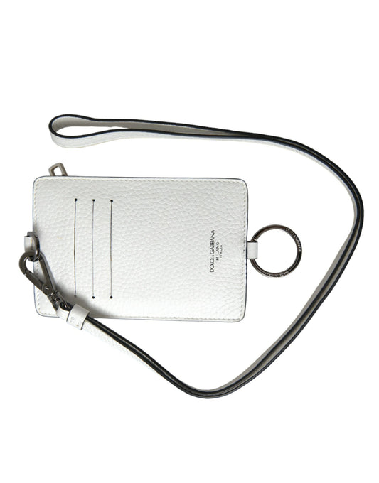 White Calf Leather Lanyard Logo Card Holder Wallet-Dolce & Gabbana-LabelTerrace.com