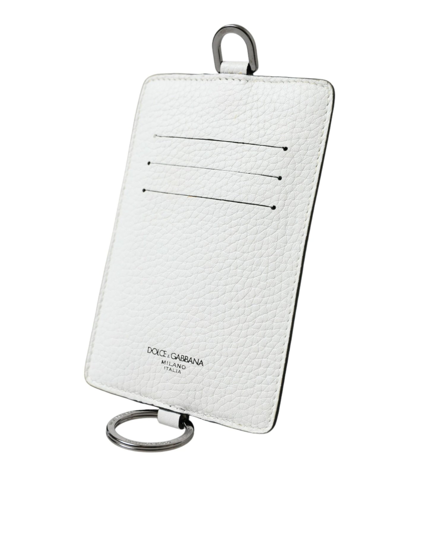 White Calf Leather Lanyard Logo Card Holder Wallet-Dolce & Gabbana-LabelTerrace.com