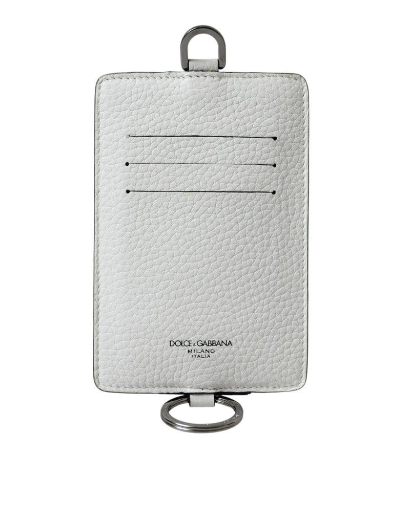 White Calf Leather Lanyard Logo Card Holder Wallet-Dolce & Gabbana-LabelTerrace.com