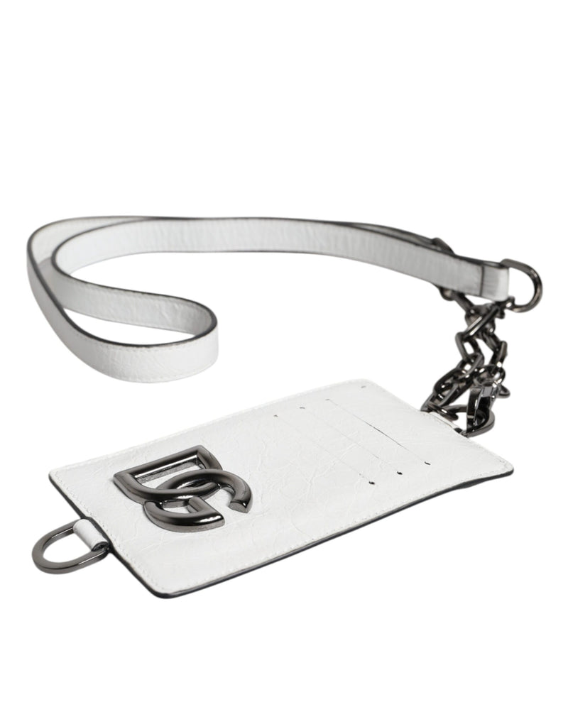 White Calf Leather Lanyard Logo Card Holder Wallet-Dolce & Gabbana-LabelTerrace.com