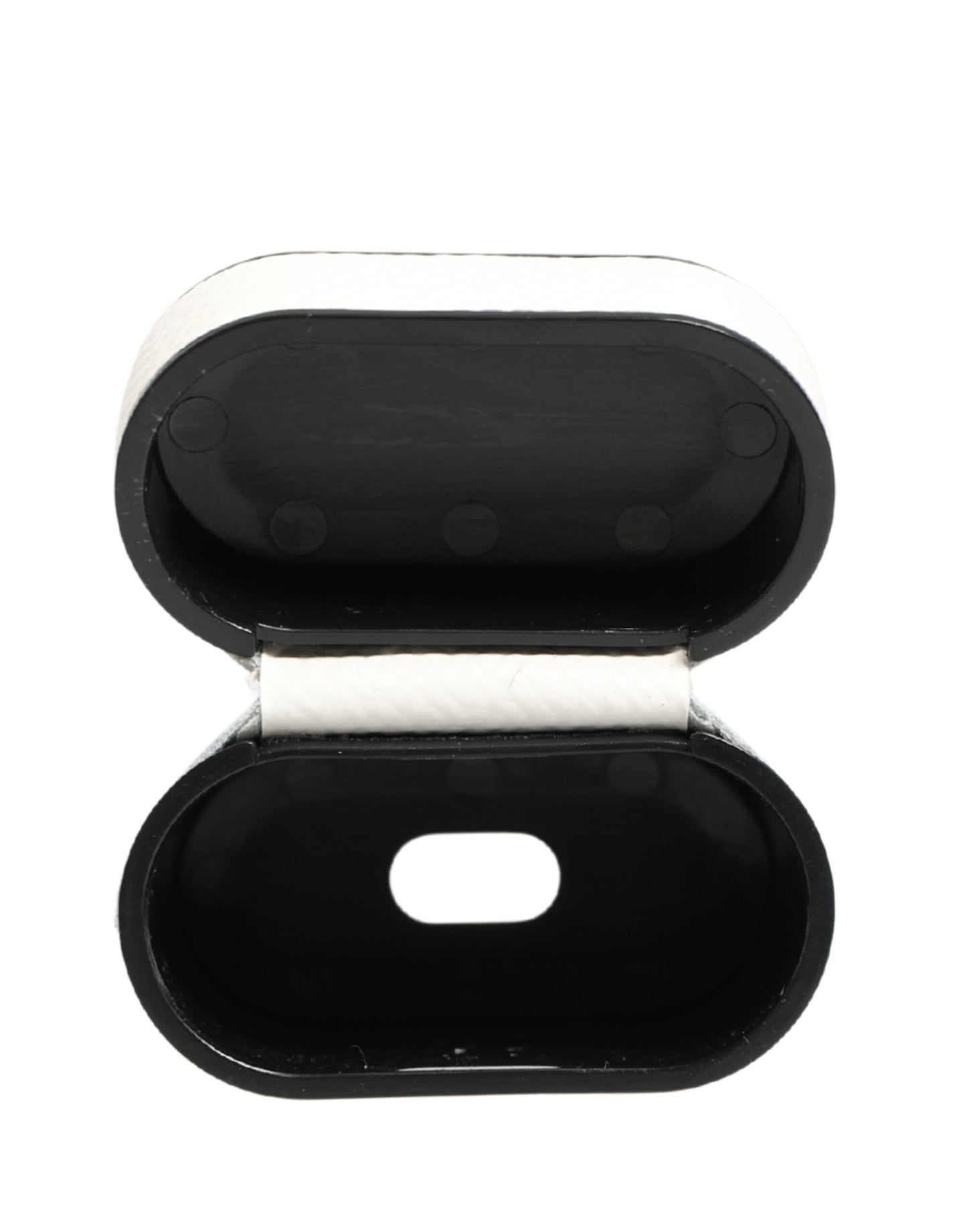 White Calf Leather Logo Flip Holder Strap Airpods Case