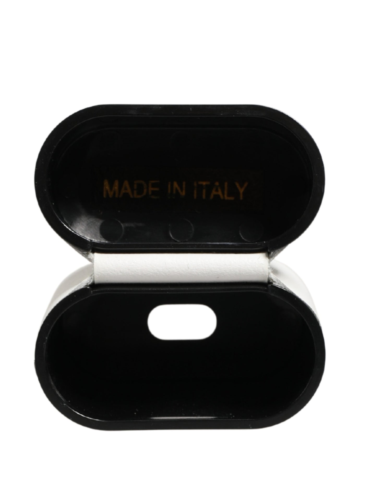 White Calf Leather Logo Print Flip Holder Airpods Case