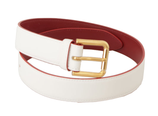 White Calf Leather Two-Toned Gold Metal Buckle Belt-Dolce & Gabbana-LabelTerrace.com