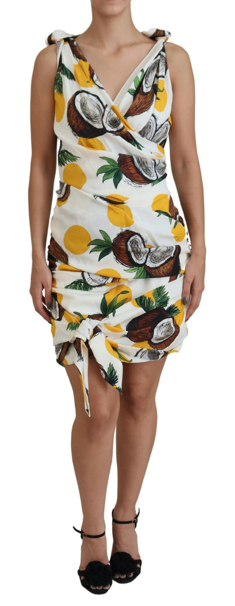 White Coconut Print Sheath Mini Silk Dress-Dolce & Gabbana-LabelTerrace.com