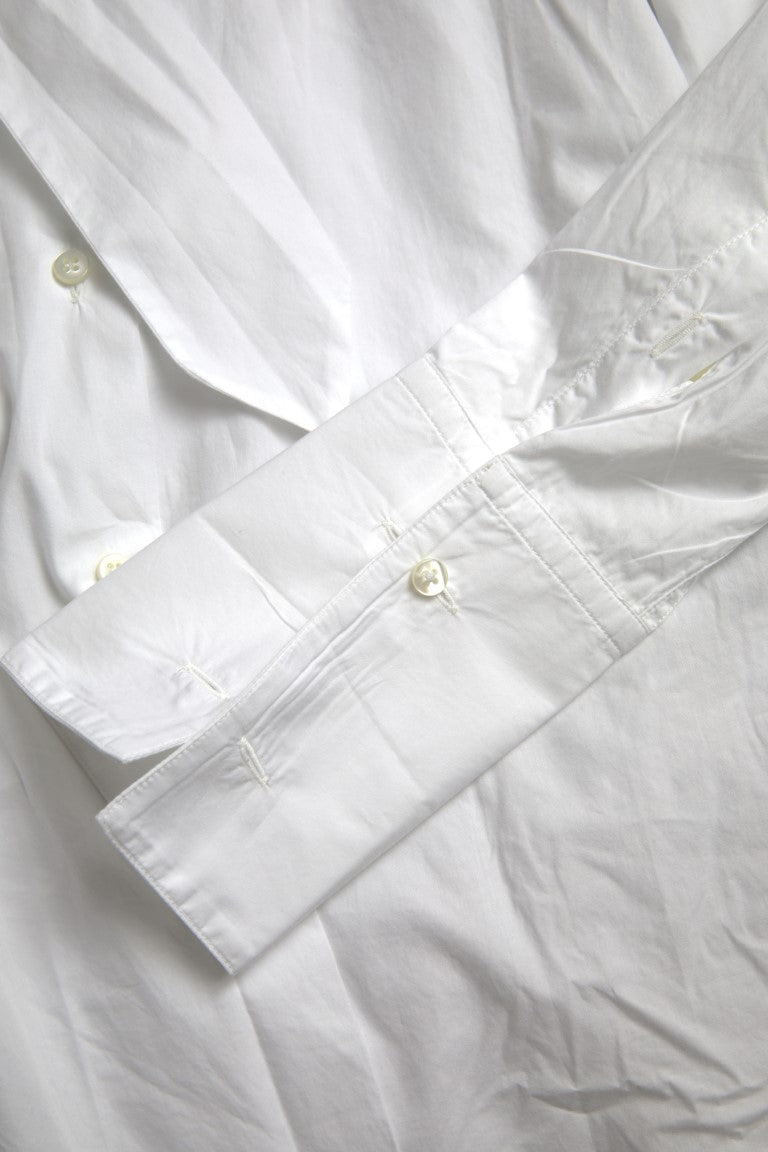 White Cotton Ascot Collar Long Sleeves Top-Dolce & Gabbana-LabelTerrace.com