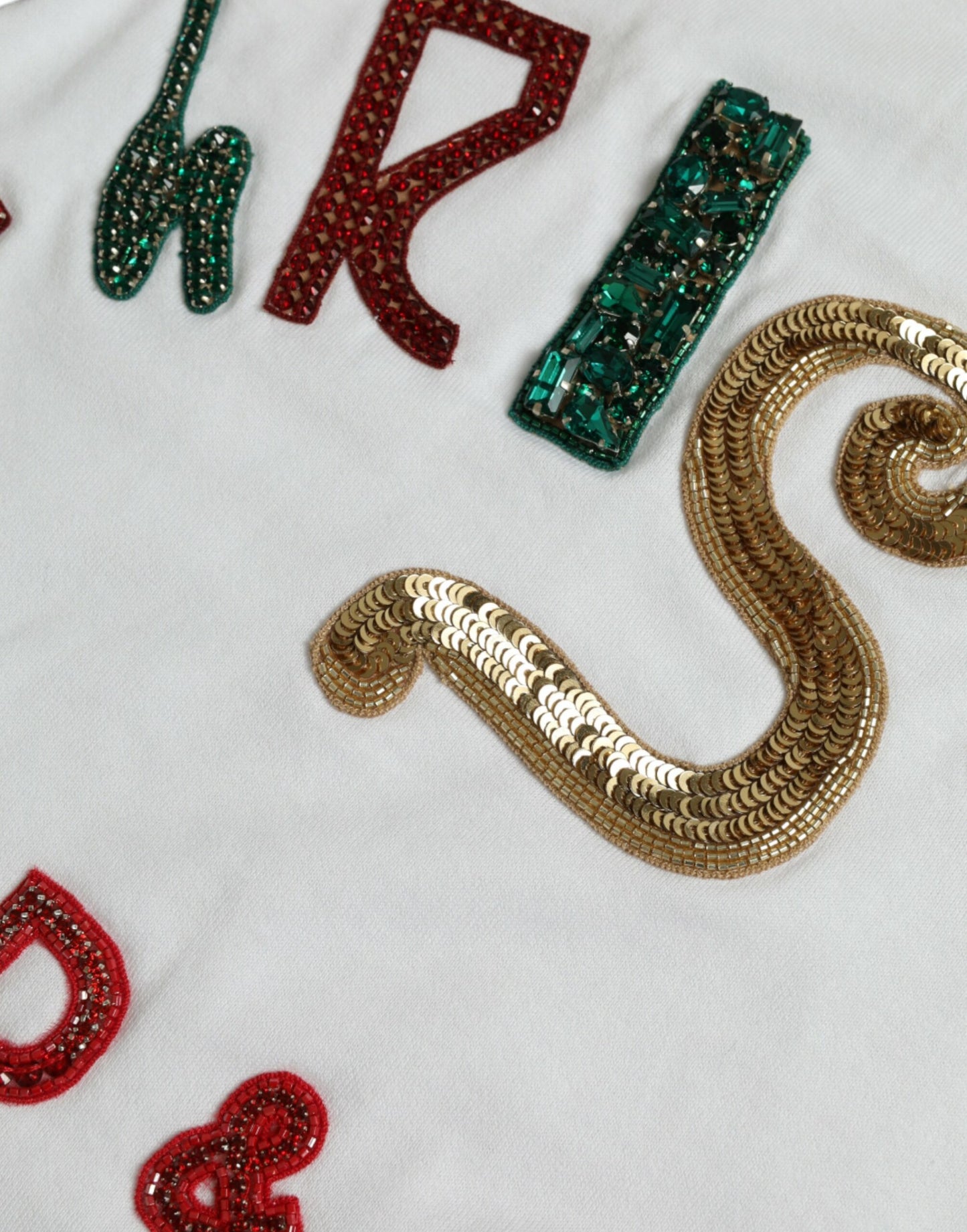 White Cotton Christmas Sequin Fur T-shirt-Dolce & Gabbana-LabelTerrace.com