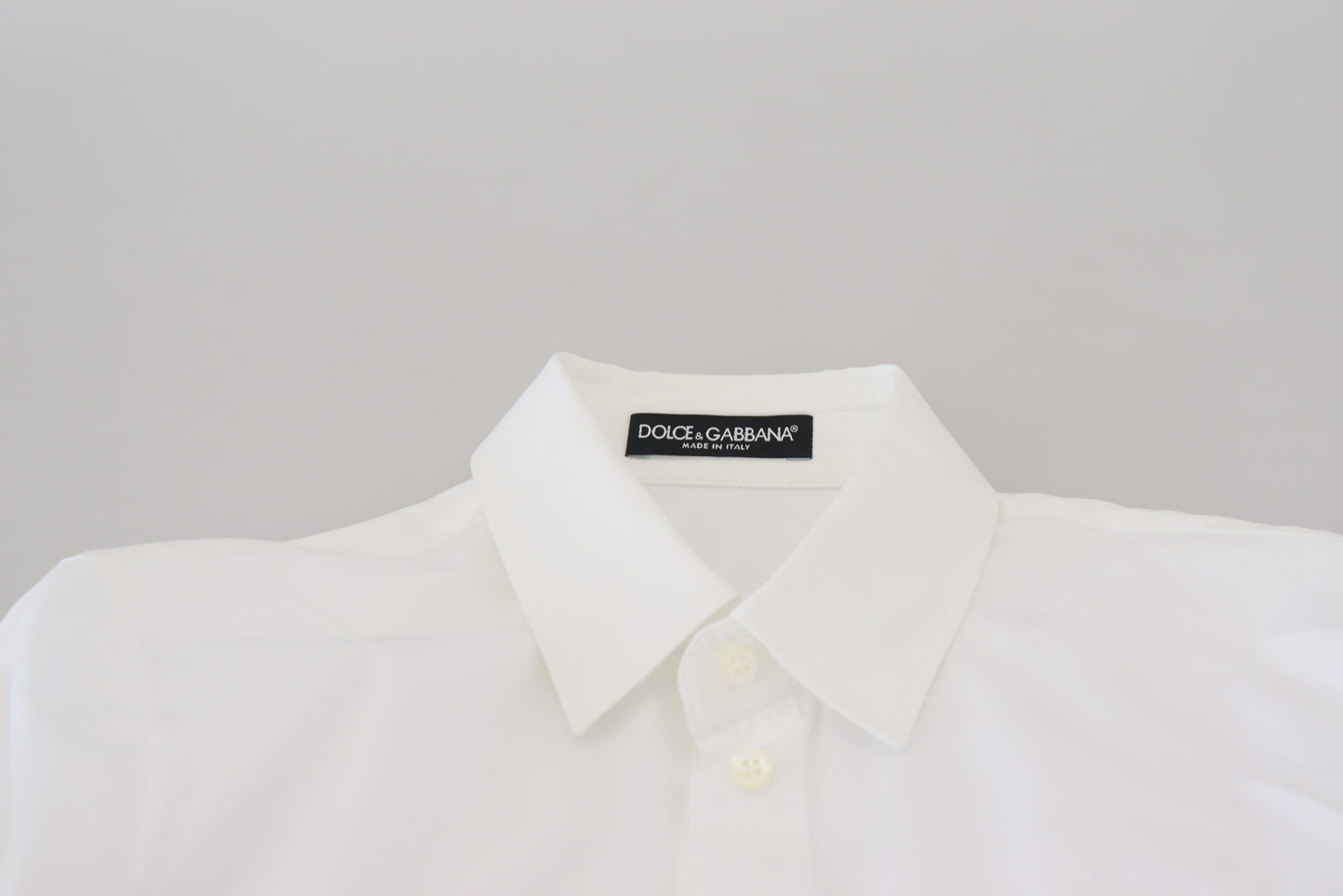 White Cotton Collared Long Sleeves Formal Top-Dolce & Gabbana-LabelTerrace.com
