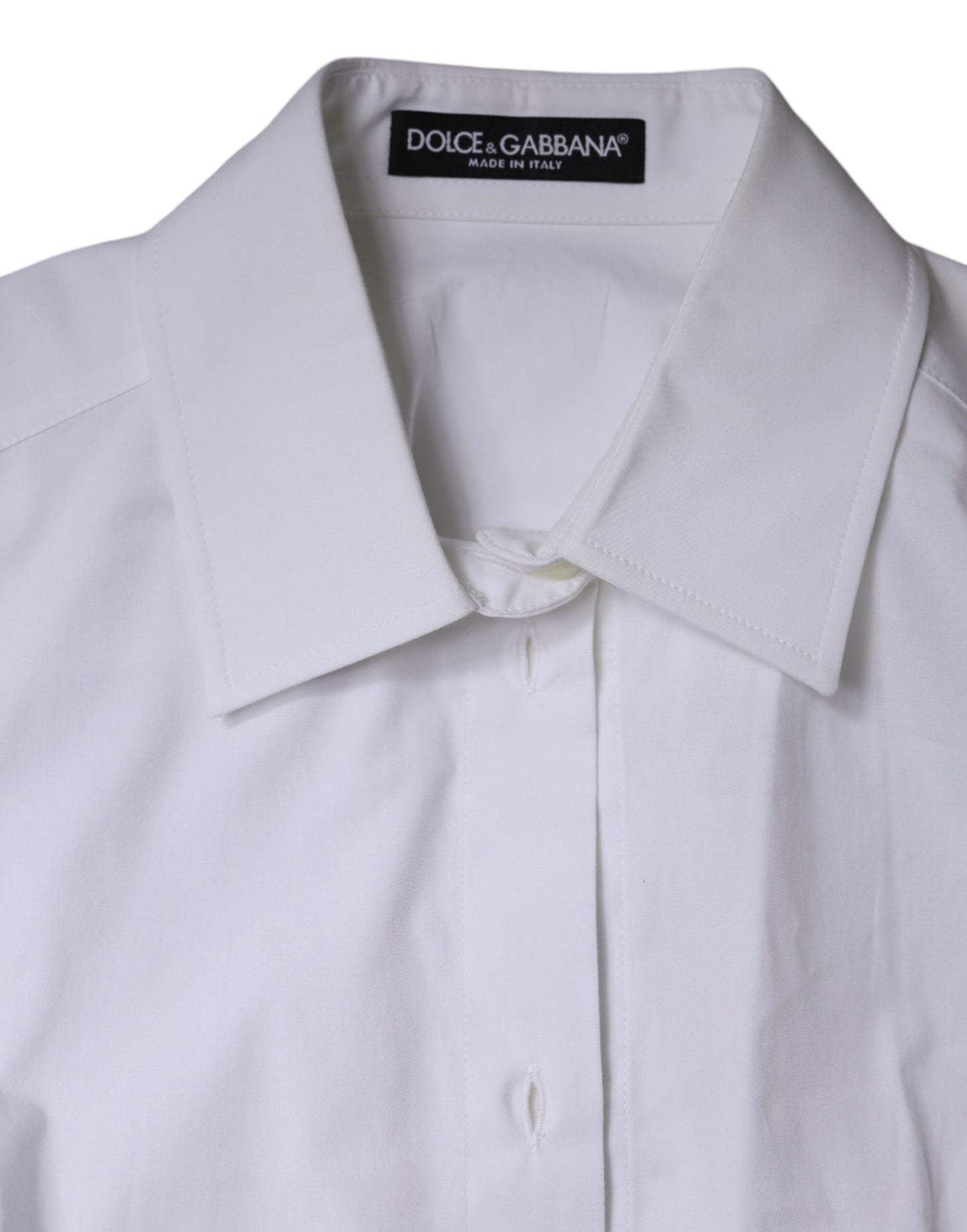 White Cotton Collared Long Sleeves Shirt Top-Dolce & Gabbana-LabelTerrace.com