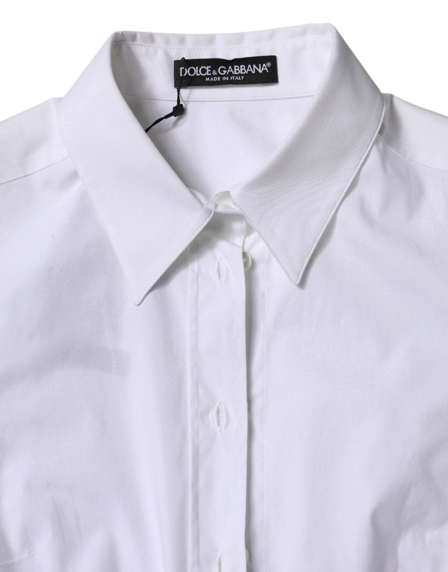 White Cotton Collared Long Sleeves Shirt Top-Dolce & Gabbana-LabelTerrace.com