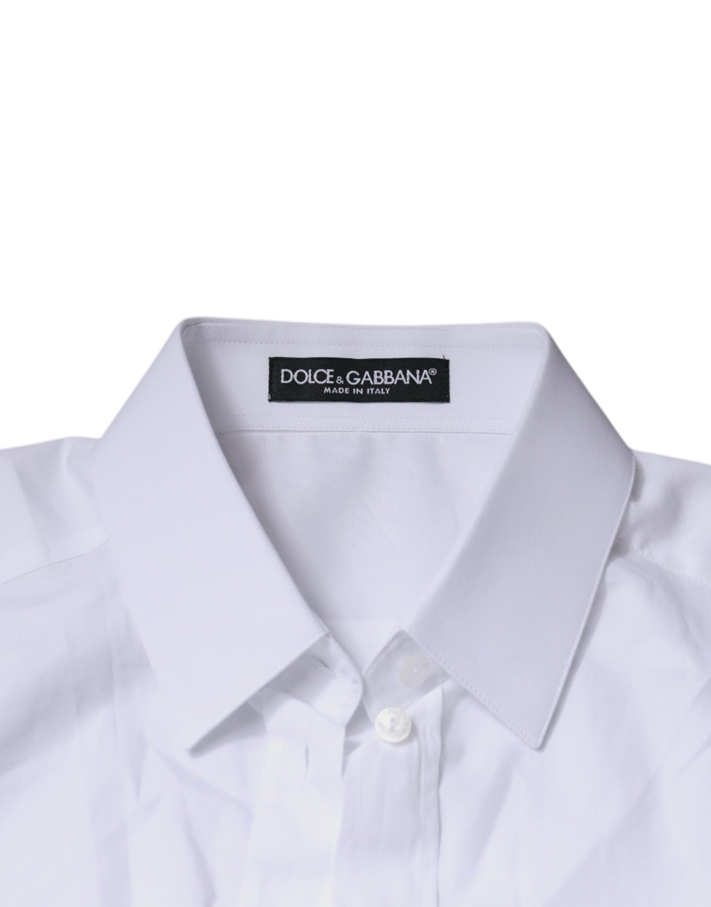 White Cotton Collared Long Sleeves Shirt Top-Dolce & Gabbana-LabelTerrace.com