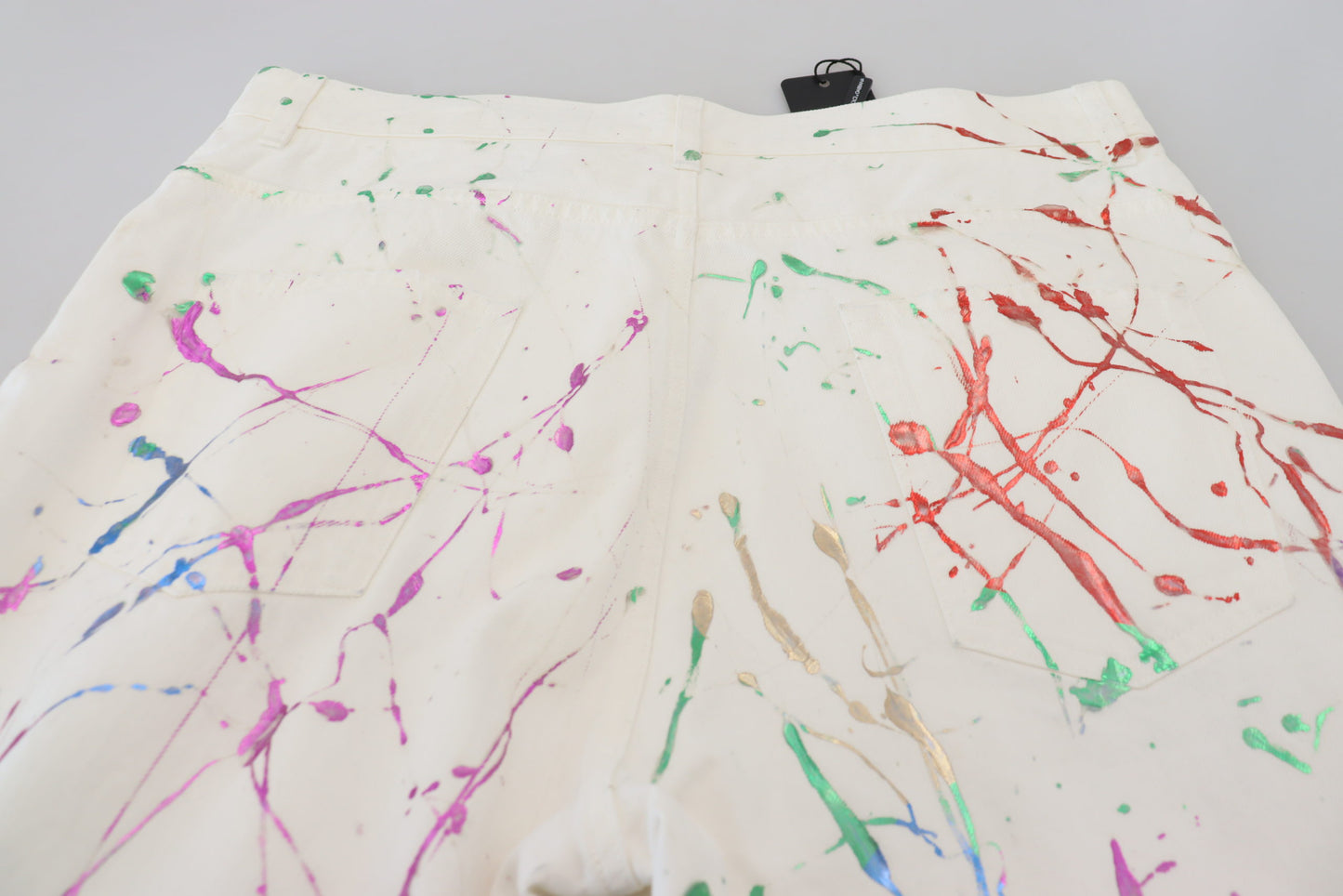 White Cotton Color Splash Print Denim Pants-Dolce & Gabbana-LabelTerrace.com