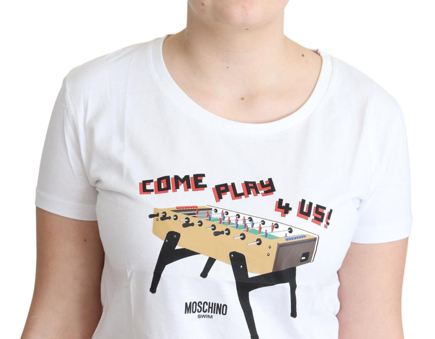 Hvid bomulds-T-shirt med Come Play 4 Us-print