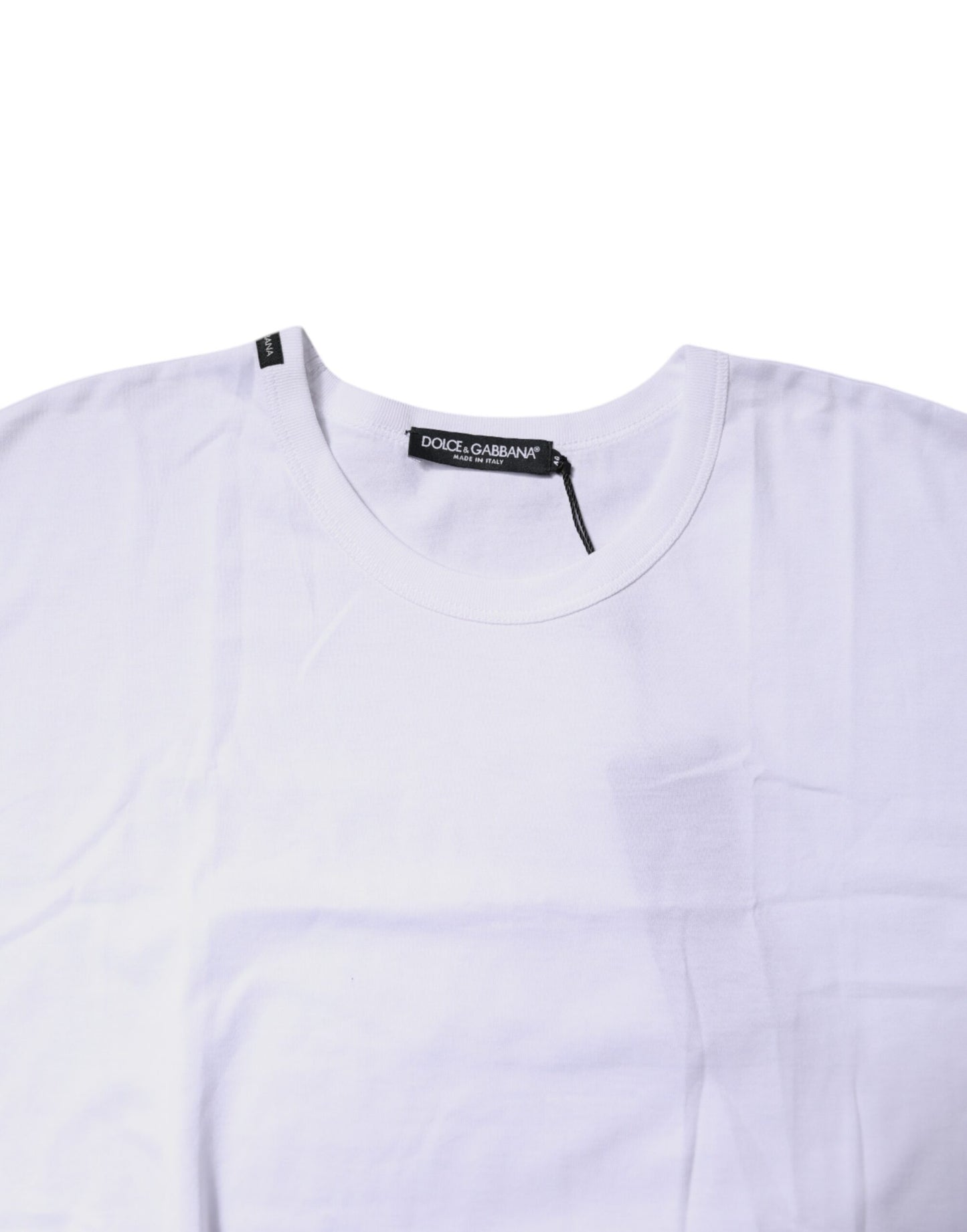 White Cotton Crew Neck Cropped T-shirt Top-Dolce & Gabbana-LabelTerrace.com