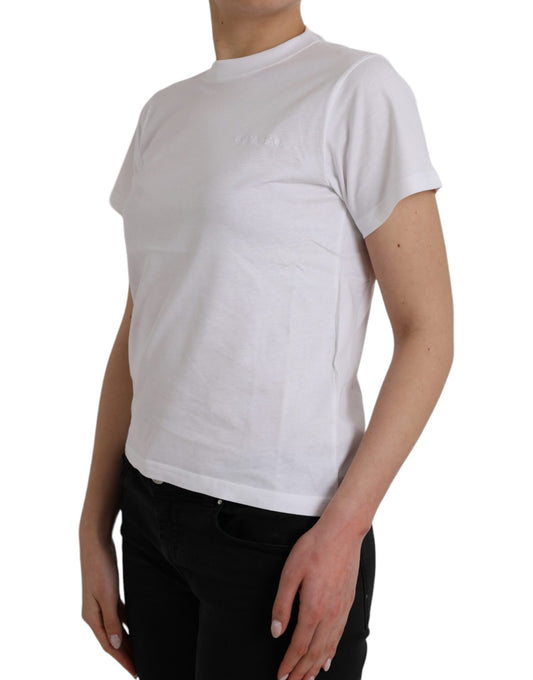 White Cotton Crew Neck Short Sleeves T-shirt-Balenciaga-LabelTerrace.com
