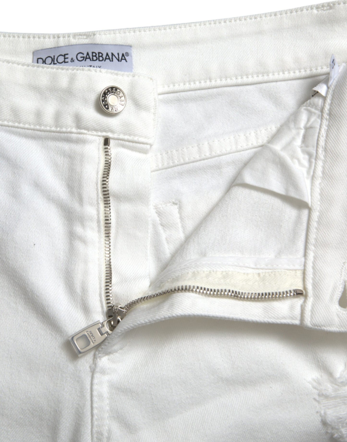 White Cotton Cropped Wide Leg Denim Jeans-Dolce & Gabbana-LabelTerrace.com
