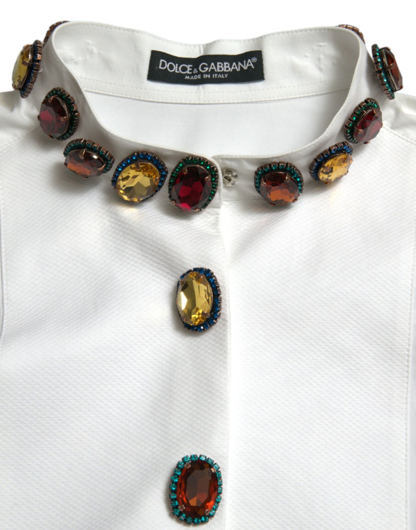 White Cotton Crystals Embellished Shirt Top-Dolce & Gabbana-LabelTerrace.com