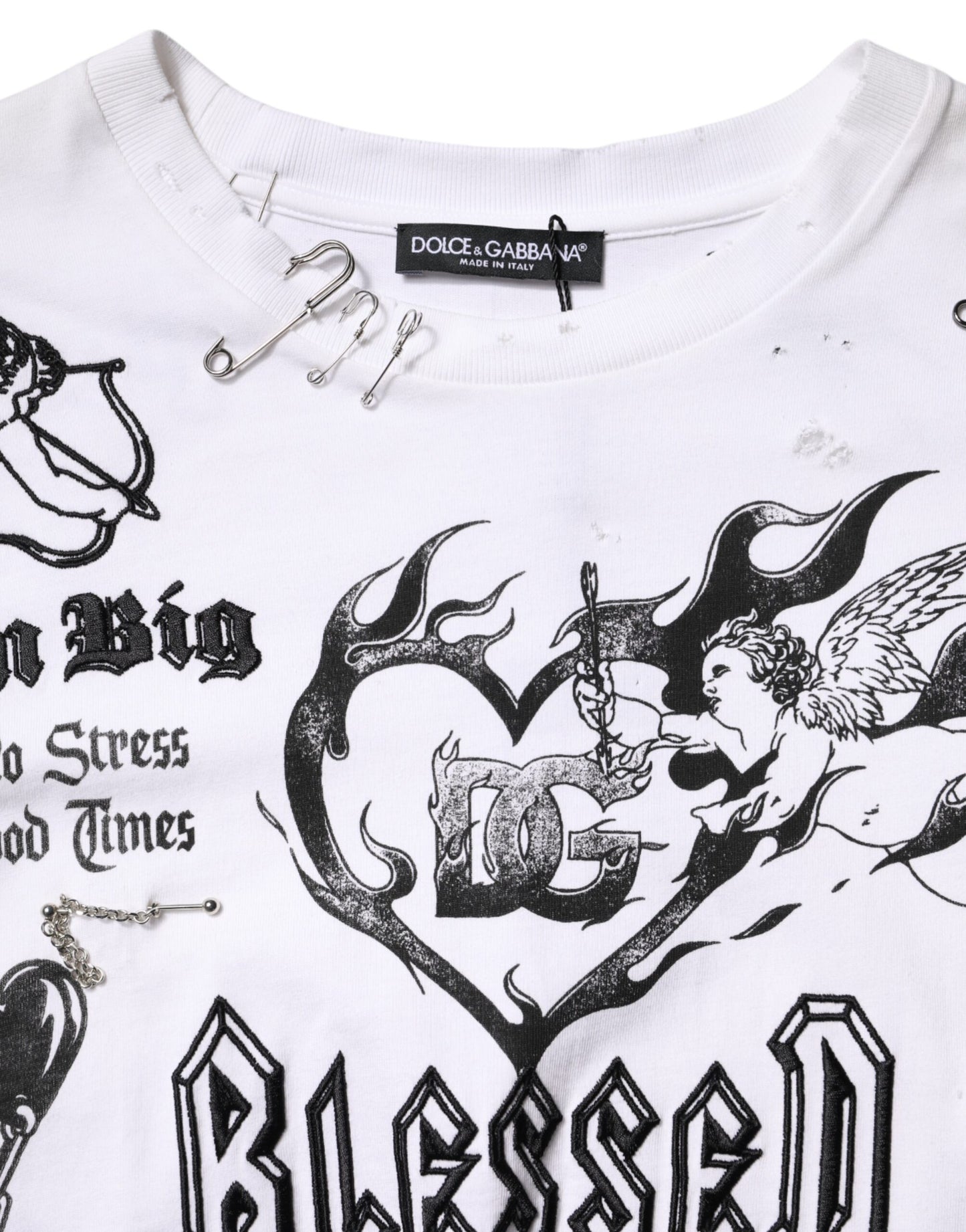 White Cotton DG BLESSED Printed T-shirt-Dolce & Gabbana-LabelTerrace.com