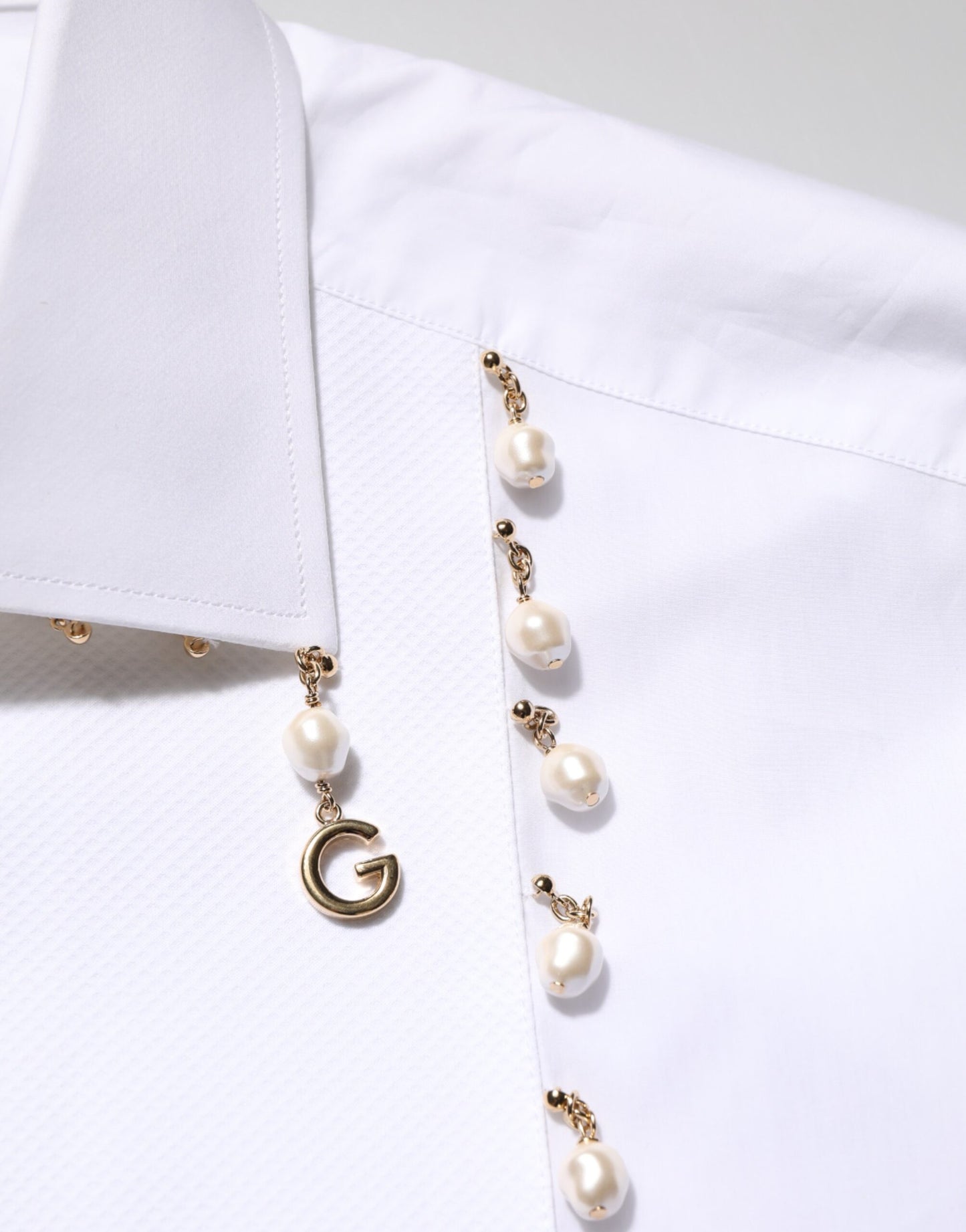 White Cotton DG Logo Pearl GOLD Formal Shirt