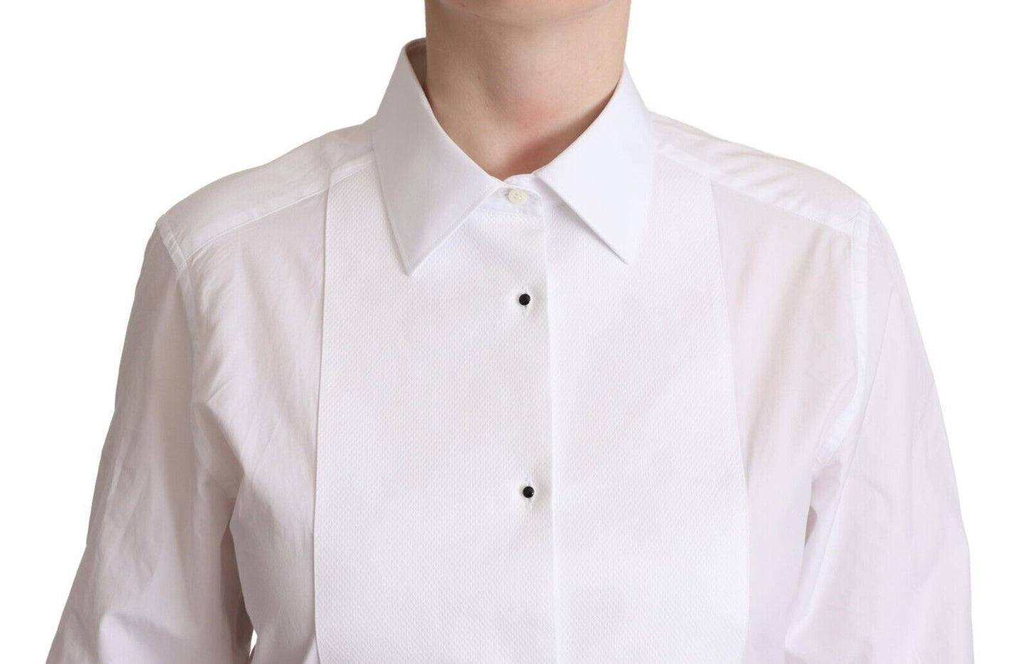 White Cotton Dress Collared Long Sleeves Shirt Top-Dolce & Gabbana-LabelTerrace.com