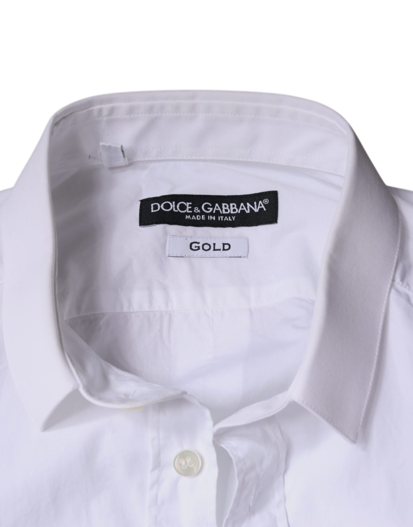 White Cotton Dress GOLD Formal Collared Shirt-Dolce & Gabbana-LabelTerrace.com