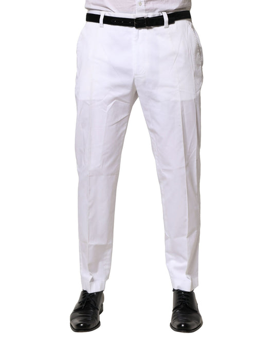 White Cotton Dress Slim Formal Pants-Dolce & Gabbana-LabelTerrace.com