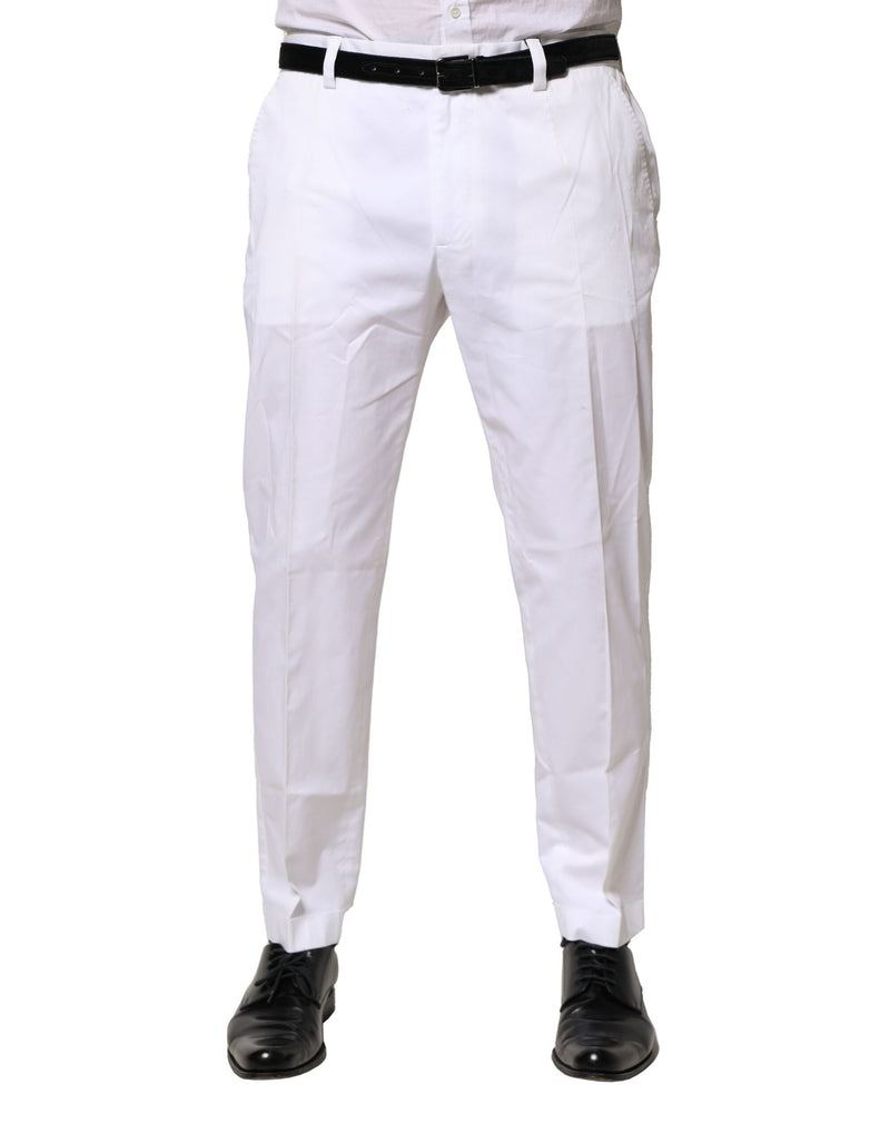 White Cotton Dress Slim Formal Pants-Dolce & Gabbana-LabelTerrace.com