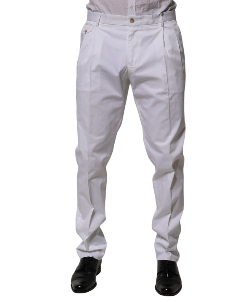 White Cotton Dress Slim Formal Trouser Pants-Dolce & Gabbana-LabelTerrace.com