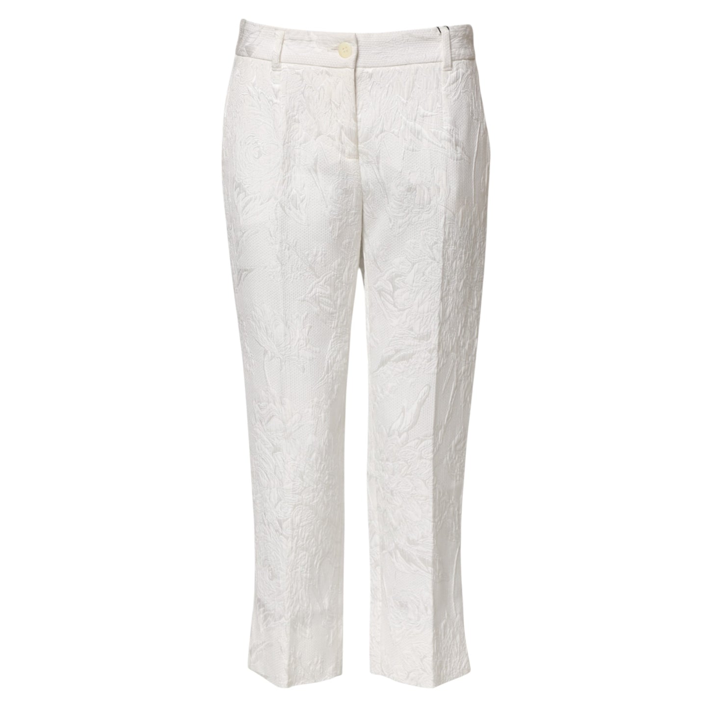 White Cotton Floral Jacquard Pants-Dolce & Gabbana-LabelTerrace.com