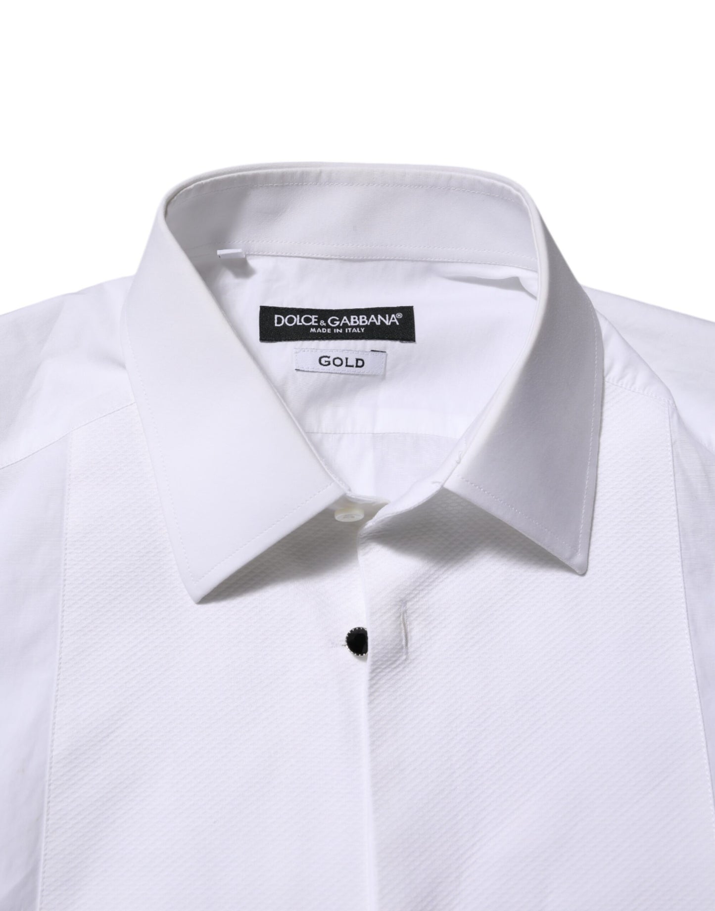 White Cotton GOLD Bib Poplin Formal Shirt-Dolce & Gabbana-LabelTerrace.com