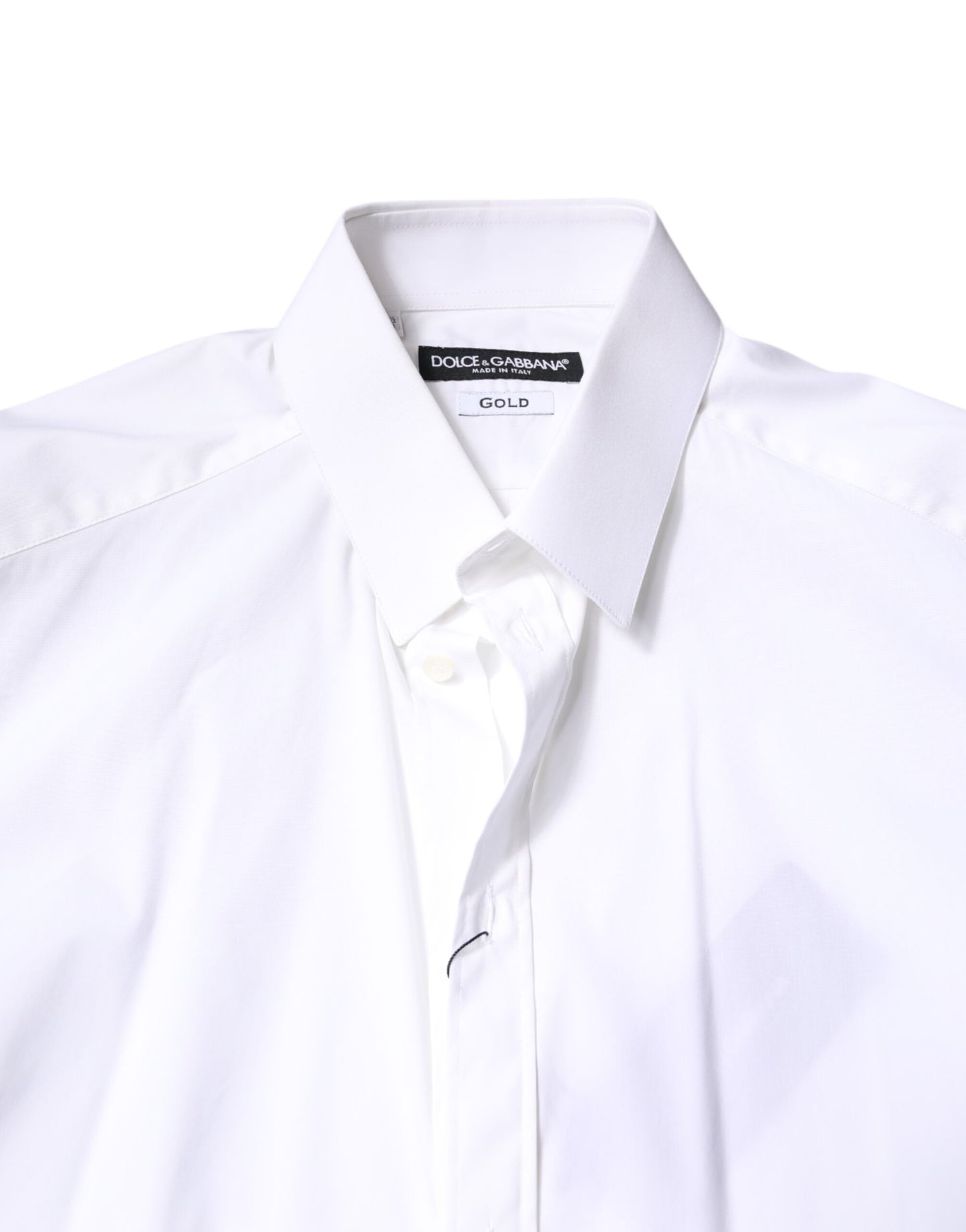 White Cotton GOLD Dress Formal Collared Shirt-Dolce & Gabbana-LabelTerrace.com